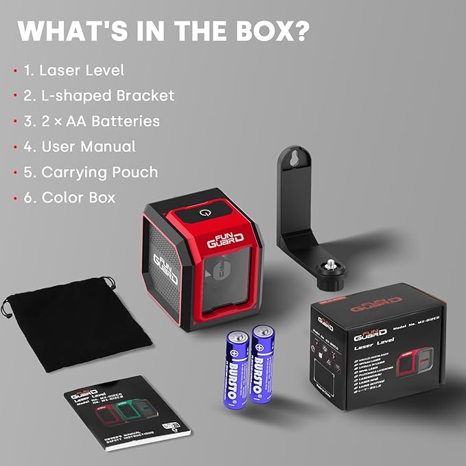 Laser Level with Self-leveling& Manual Mode Horizontal and Vertical Lazer Level with 360°Magnetic Bracket, 2xAA Batteries for Construction Home Decoration DIY etc. (Red)