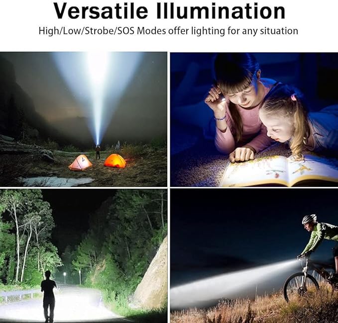 Rechargeable LED Tactical Flashlight, Pocket-Size Small LED Flashlight, 2000lm, Super Bright LED, Zoomable, IPX6 Waterproof Flashlight for Hiking, Camping, Emergency, 4pcs