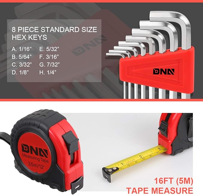 DNA MOTORING 39-Piece Household Tool Set General Repair Small Hand Tool Kit Storage Case for Home Garage Office College Dormitory Use, Red, TOOLS-00006