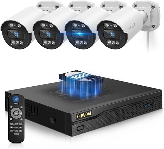 《122° Wide-Angle & 80FT Night Vision》Outdoor Wired Security Camera System,CCTV Cameras Outside, Video Surveillance Systems, Surveillance DVR Kits