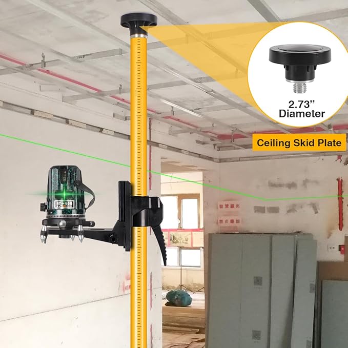 12 Ft/3.7 M Adjustable Telescoping Laser Pole, Laser Level Pole with Tripod and Bracket, 1/4"-20 & 5/8"-11 Mounts, Tripod with Bubble Level & Carry Case for Rotary/Line Lasers