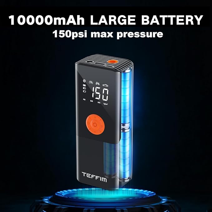 Tire Inflator Portable Air Compressor with Digital Pressure Gauge, 12V Smart Air Pump for Car Tires, Motorcycle, SUV, Electric Bike, Bicycle, Sports Balls with 10000mAh Battery & LED Light (1)
