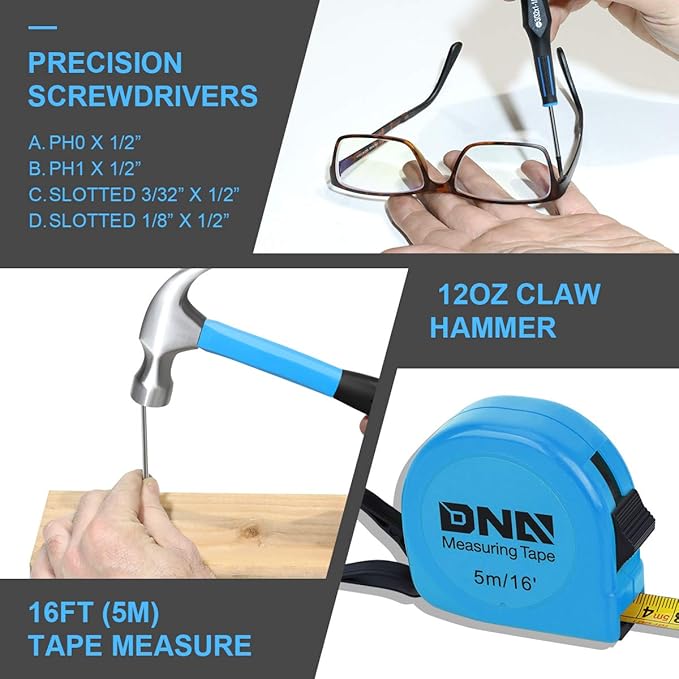 DNA MOTORING 27pcs 12V 1300mAh Cordless Drill Set, Drill Driver Home Tool Kits Combination Tool Set, Tool Kit with Drill For Home, DIY, Maintenance, Blue, TOOLS-00017