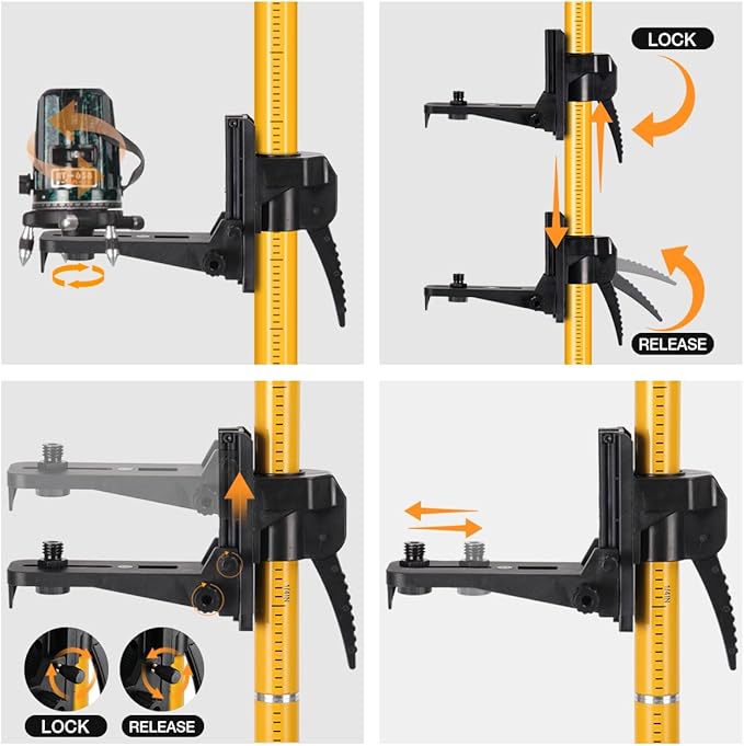 12 Ft/3.7 M Adjustable Telescoping Laser Pole, Laser Level Pole with Tripod and Bracket, 1/4"-20 & 5/8"-11 Mounts, Tripod with Bubble Level & Carry Case for Rotary/Line Lasers