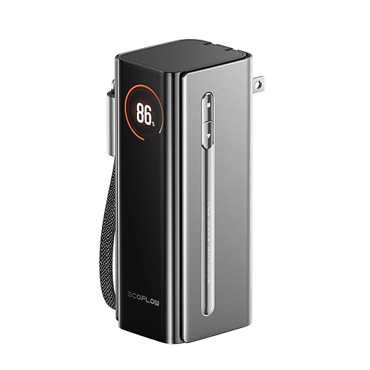 EF EcoFlow Rapid Pro 3-in-1 Power Bank, 10,000mAh Battery Pack with 67W Foldable AC Plug, Detachable USB-C Cable, 45W Fast Recharging, LCD Display, Compatible with Phones, Laptops, and More