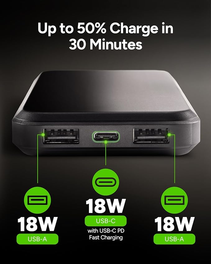 Mophie powerstation prime10 - Portable Power Bank with 10,000mAh Internal Battery, 18W USB-C PD Fast Charging, Charge 3 Devices Simultaneously, LED Power Indicator - Green Daisies