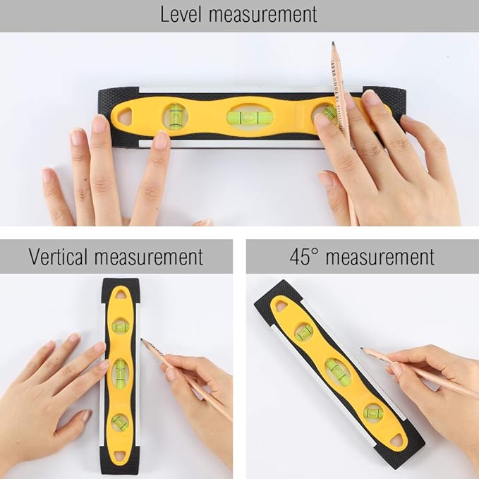DOWELL Magnetic Level Shockproof Torpedo Leveler Box Spirit 9 Inch Top Vial Alloy Frame 180 90 45 Degree Bubble