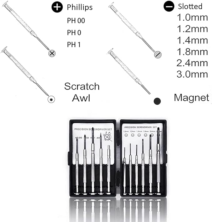 11PCS Mini Precision Screwdriver Set, Small Tools with 11 Size Flathead and Phillips Kit, Professional Magnetic Repair Tool for Jewelry, Ring Doorbell, Watch, iPhone, Toys, Computer, Eyeglass