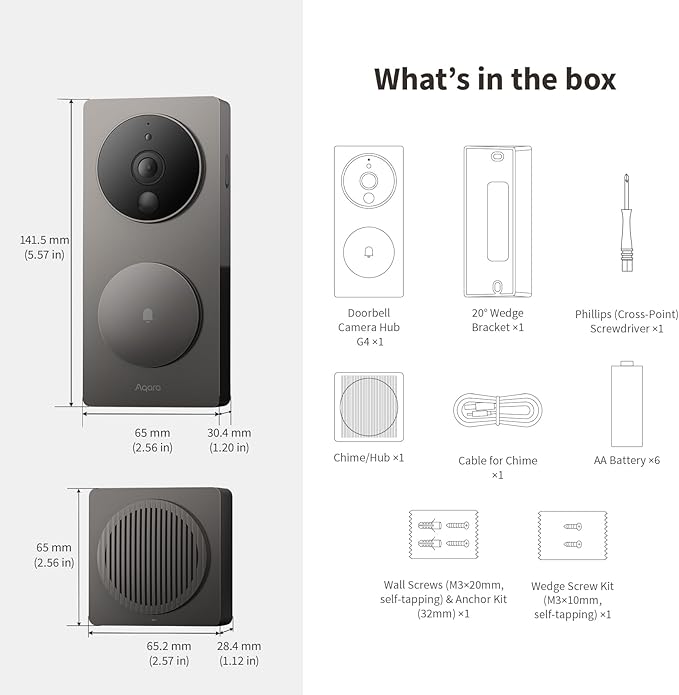 Aqara Video Doorbell G4 (Chime Included), 1080p FHD HomeKit Secure Video Doorbell Camera, Local Face Recognition and Automations, Wireless or Wired, Supports Apple Home, Alexa, Google, IFTTT, Gray