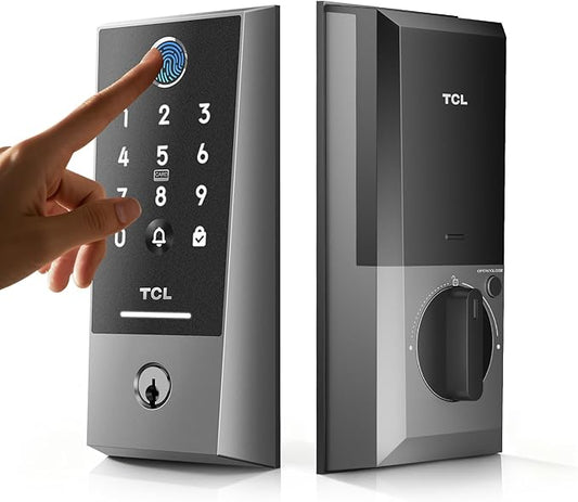 TCL D2 Plus Smart Lock, Fingerprint Door Lock, Built-in Doorbell & Wi-Fi, No Hub Needed, Keyless Entry Electronic Deadbolt for Front Door, Compatiable with Alexa&Google Assistant, Auto Lock