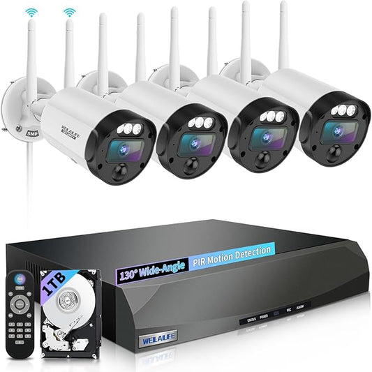 【90ft Super Night Vision】 5MP Outdoor Wireless Security Camera System, Wireless Cameras for Home Security, Home Video Security Cameras, WiFi Surveillance Systems
