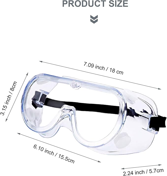 10 Pack Safety Goggles Anti-Fog Protective Adjustable Goggles Over Glasses Splash Eye Protection Adjustable For Lab Construction Worker Onion Cutting Clear Lens Eyewear Black