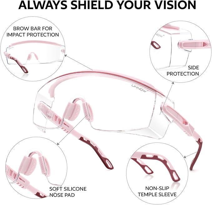 UKNOW Safety Glasses Over Eyeglasses, Anti Fog Safety Goggles ANSI Z87.1, Adjustable Protective Eyewear