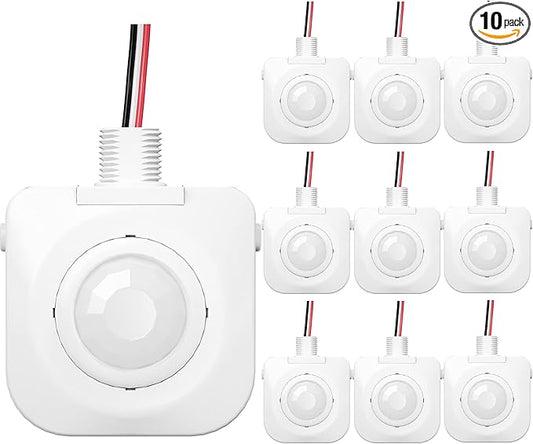 10-Pack Ceiling Occupancy Motion Sensor, Passive Infrared Technology, High Bay Fixture Mount 360 Degree, Hard-Wired, 120-277 VAC, Commercial/Industrial Grade