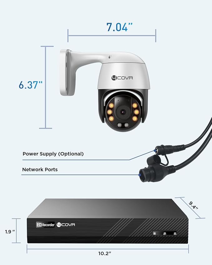 4COVR PoE PTZ Security Camera System, 8X 5MP PoE IP Camera, 8CH 4K NVR & 2TB HDD, 350° Pan 90° Tilt 3X Digital Zoom, Smart Color Night Vision, Two Way Audio, AI Human Vehicle Detection, LYM2XP5M0808