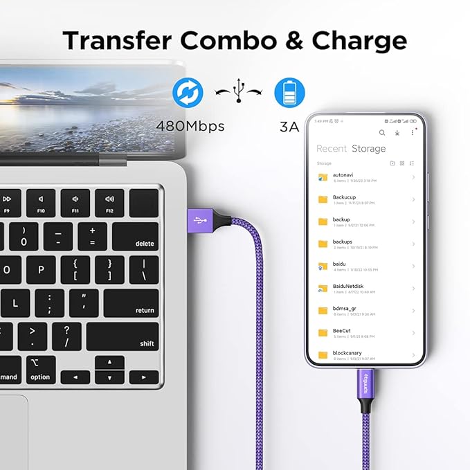 etguuds USB to USB C Cable 3ft, 2-Pack USB A to Type C Charger Cord Fast Charging for Samsung Galaxy A15 A25 A35 A55 A54, S24 S23 S22 S21 S20 S10 S10E, Note 20 10, Moto G, for iPhone 16 15, Purple