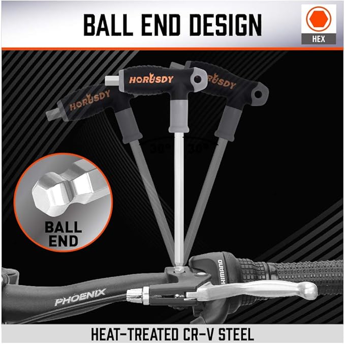 HORUSDY 18-Piece T-Handle allen wrench set, Inch/Metric Long Arm Ball End Hex Key Wrench Set, MM(1.5mm-10mm) SAE(1/16"-3/8")
