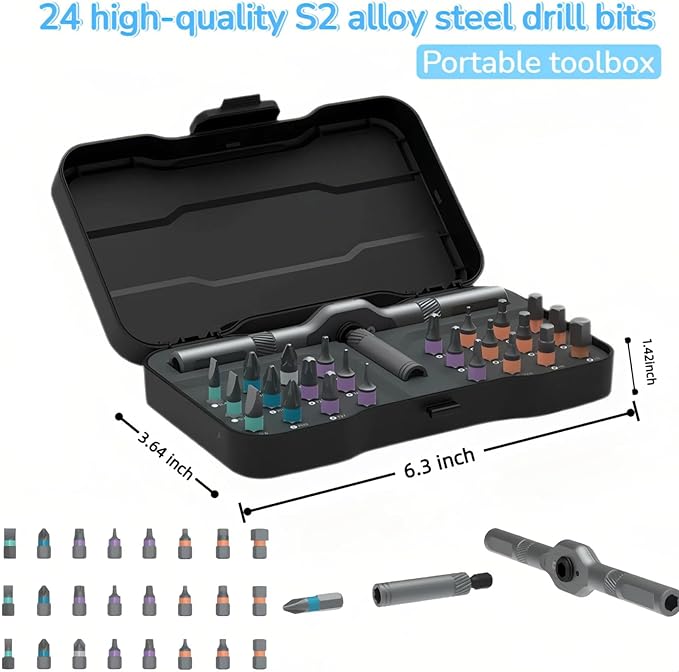 24 In 1 Magnetic Ratchet Screwdriver Set, Multi-Purpose Mini Screwdriver Set Suitable for Diy, Electronic Products, Watches, and Home Repairs