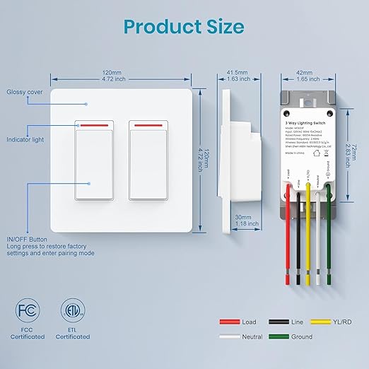 Smart Light Switch 2 Gang Single-Pole Switch 2024 New Model 10A, Works with Siri, Alexa and Google Home,Voice and Remote Control,Neutral Wire Required,No Hub Required