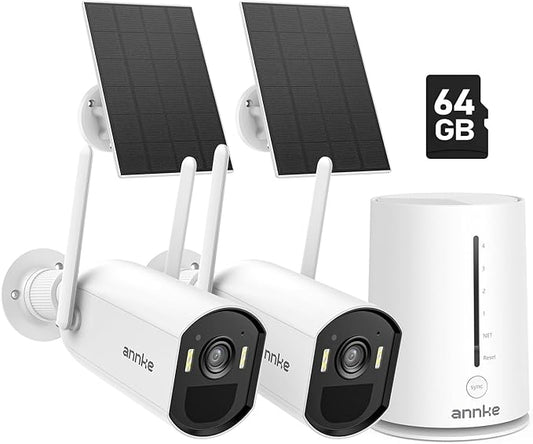 ANNKE Solar Wireless Security Camera Outdoor 4MP, 5MP Surveillance Home System, 4CH and 2 Bullet Cam-Kit, Color Night Vision, Spotlight Smart Alarm, PIR&Human Detection, 2-Way Audio, 64GB Memory Card