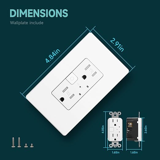 Smart Wall Outlet with 2 Individually Controlled Ports, 15Amp TR Receptacle Control Appliances from Anywhere, 2.4 GHz WiFi Outlet Work with Alexa & Google Home, White, ETL & FCC Approval