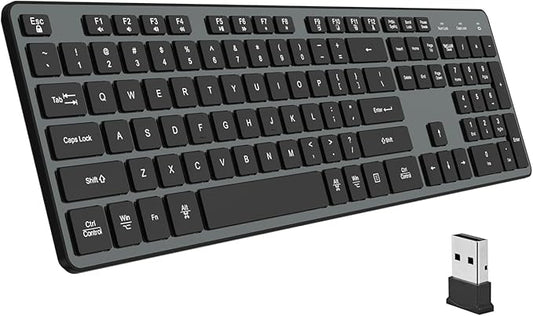 Slim Quiet Wireless Keyboard for Mac and Windows,Durable Flat Keyboard with Full Size Ultra Quiet Low-Profile Flat Keys, 2.4GHz Wireless for Mac,Windows 11/10/8/7/Vista,Microsoft & PC(Grey