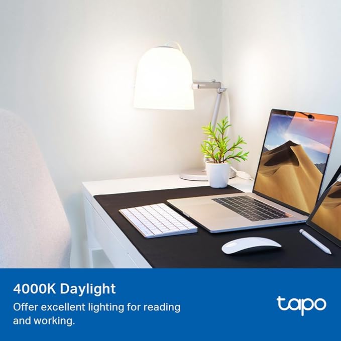 Tapo TP-Link Smart Light Bulbs - Natural Daylight, Dimmable, Compatible w/Alexa and Google Home, A60 Bulb/E27 Base, 60W Equivalent, 800LM CRI>90, 2.4GHz WiFi Only, No Hub Required, L520E(4-Pack)