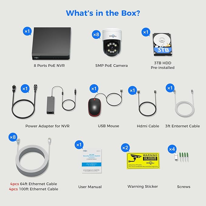 【Human Tracking+300°Pan 90°Tilt】 Hiseeu 4K PoE Security Camera System,Wired NVR Security Camera System w/8 * 5MP PoE PTZ Camera Outdoor&Indoor,2-Way Audio,Color Night Vision,7/24 Record