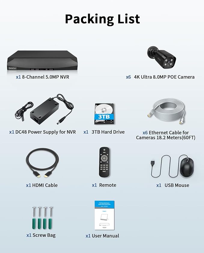 《130° Wide Angle & 2-Way Audio》Outdoor Wired Security Camera System, Black 8.0MP IP Cameras,Home Video Surveillance