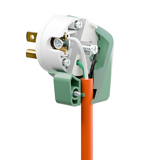 (2 Pack) 90 Degree USA Canada Male Plug Nema 5-15P 3 Pole Angle DIY Plug, 15A 125V USA 3Pin Right Angle AC Plug, Nema 5-15P Angled Rewireable AC Plug,12 Direction Male US 3Pole AC Connector, Green
