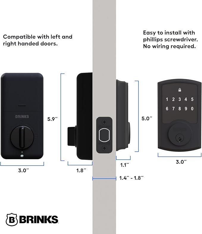 Brinks Keyless Entry Electronic Touchpad Door Lock -Backlit Keypad Deadbolt with Advanced Security, Custom User Codes, Auto-Lock, for Front Door, Home or Office, Matte Black