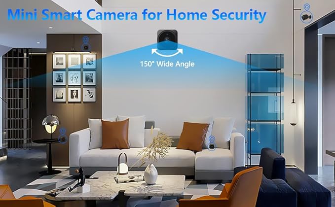 Mini Security Camera, 1080P HD Home Wireless Small Camera, Indoor WiFi Nanny Cam with Motion Detection and Night Vision, 150° Wide View, App Alerts, Cloud & SD Storage, Camer for Kids, Elders, Pet