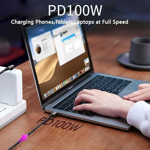 100W 2 Pack 3+6FT Type C to Type C Fast Charging Cable USBC to USBC Cord 90 Degree USB C Cable Right Angle for iPhone 16 15 Samsung Galaxy S24 S23 iPad MacBook Pixel USB C Charger