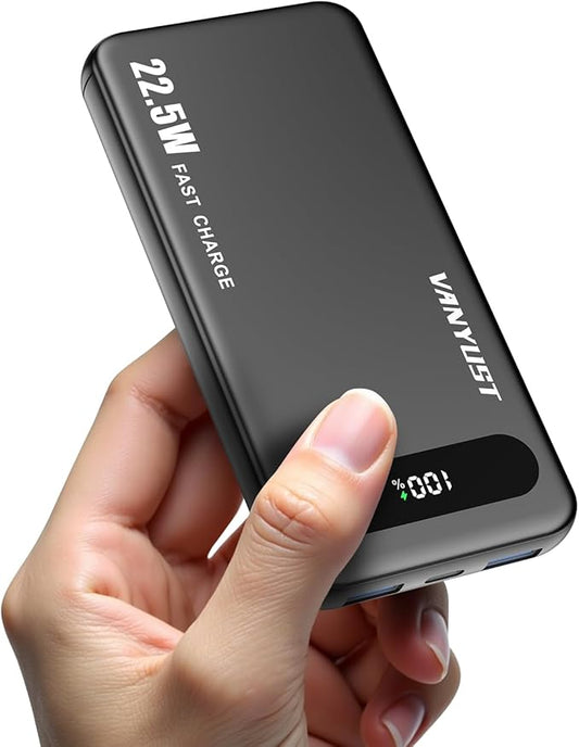 VANYUST Portable Charger, 22.5W 10000mAh USB-C in & Out Power Bank Fast Charging, PD 3.0+QC 4.0 LED Display Phone Battery Pack Compatible with iPhone 16 15 14 13 Pro Samsung S23 Google iPad Tablet etc