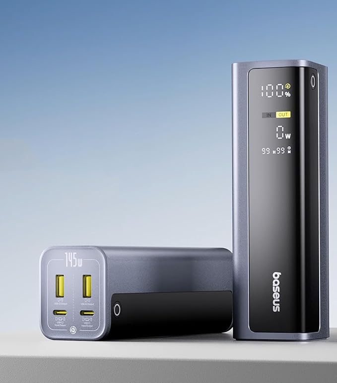 Baseus Laptop Power Bank, 20800mAh 145W Portable Charger USB C with 4 Ports, Digital Display, Travel Powerbank Fast Charging (77Wh) for MacBook, iPhone 17/16 Series, Samsung, Dell, Steam Deck etc.