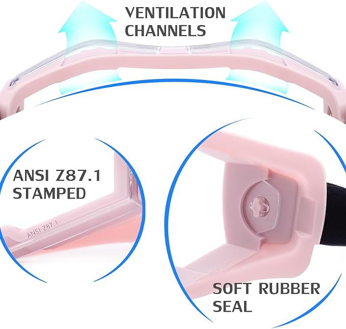 UKNOW Safety Goggles Over Glasses, Anti-Fog Clear Lens, ANSI Z87.1 Protective Eyewear Adjustable Strap, Ideal for Lab Use