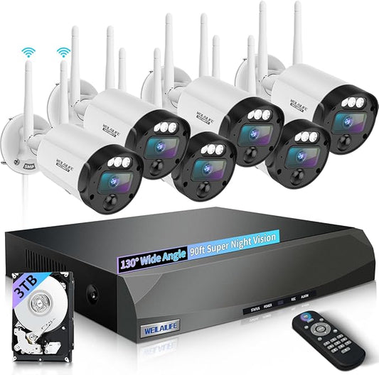 【90ft Super Night Vision】 Outdoor Wireless Security Camera System, Wireless Cameras for Home Security, WiFi Video Surveillance DVR Kits
