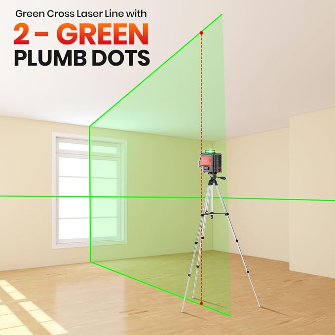Elikliv 2 Plumb Dots 5 Lines Laser Level - 200Ft Green Laser Level Lines Tool, 360° Horizontal Green Line & 120° Vertical Laser Line, Laser Level 360 Self Leveling for DIY (Red)