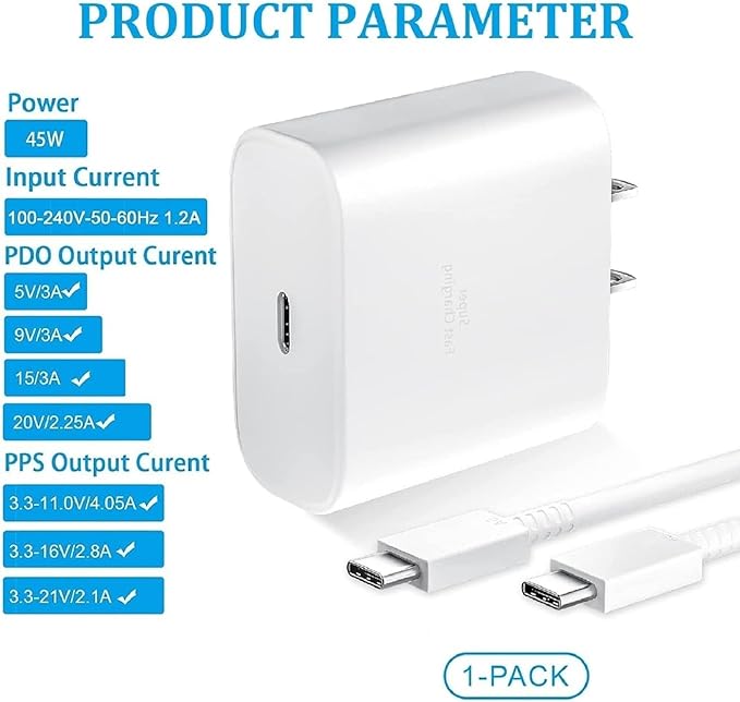 45W Samsung Fast Charger USB C Samsung Charger Fast Charging Cord 6FT Type C Charger for Galaxy S25/S25+/S24/S24+/S23/S23+/S22/S21/S20/Plus/Ultra/FE/A16/A15/A56/A55/Note 20/10/Z Fold/Z Flip/Galaxy Tab