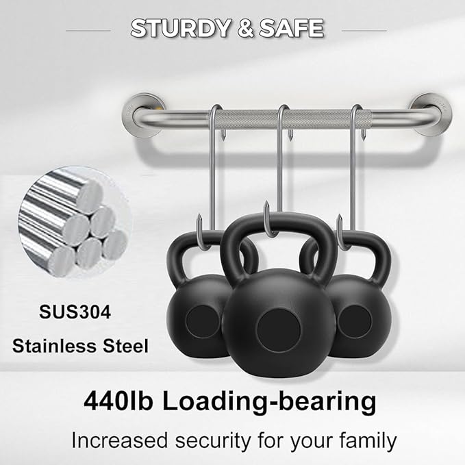 12'' Grab Bars for Bathtub and Shower 2 Pack, 1 1/4'' Diameter Shower Grab Bar for Elderly with Anti-Slip Textured Grip Stainless Steel Bath Handrails