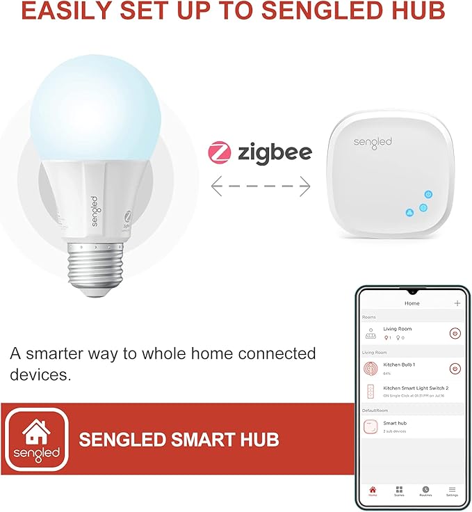 Sengled Zigbee Smart Light Bulbs, Smart Hub Required, Works with SmartThings and Echo with Built-in Hub, Voice Control with Alexa and Google Home, Daylight 60W Equivalent A19 Alexa Light Bulb, 2 Pack