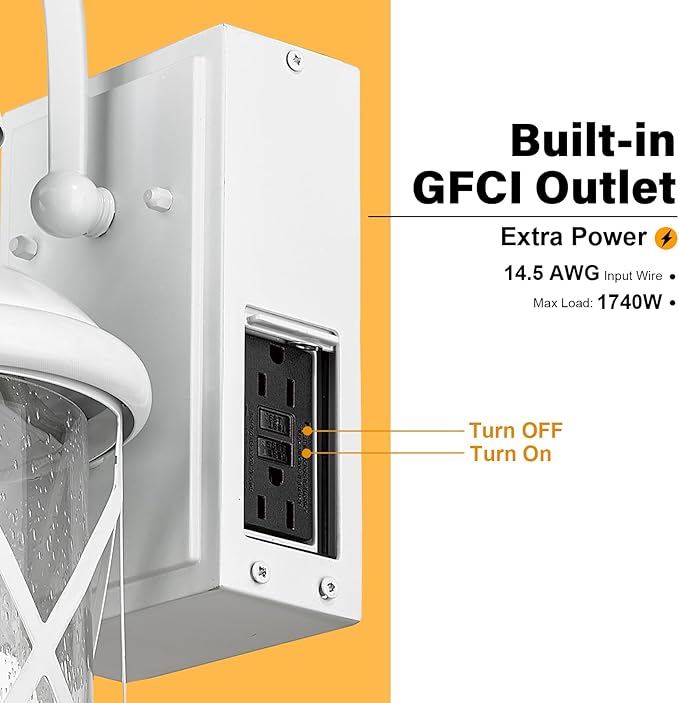 Darkaway Motion Sensor Outdoor Wall Light Dusk to Dawn Outdoor Porch Light with GFCI Outlet Waterproof Exterior Wall Sconce with Seeded Glass White Lighting Fixture for House Patio Garage