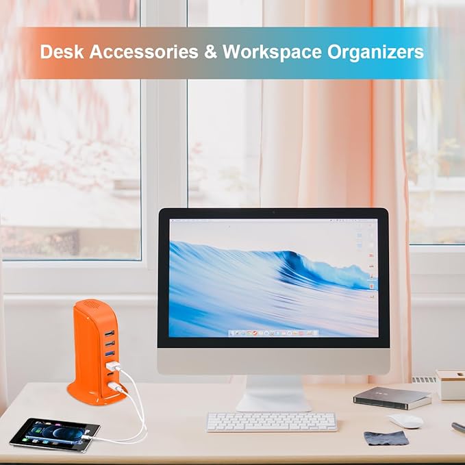 Upoy Dual USB C Charger Block, Charging Station for Multiple Devices 45W Total, USB Tower Hub Travel Ready, 6 Ports Charging Blocks for Guest Room, Office, Desk