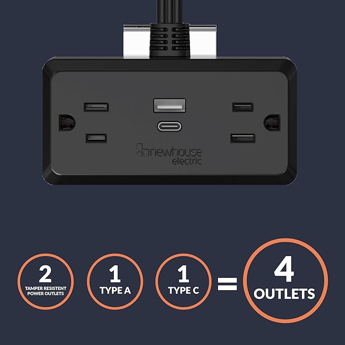 1250-Watt Plug-in Outlet with USB NHCP-001, Outlet Receptacle with USB Ports and Tamper Resistant, Type-A and Type-C USB Charging Outlet, Electrical Equipment for Home Improvement