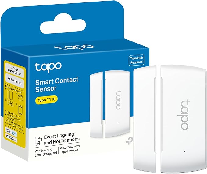 Tapo Door Sensor Mini, REQUIRES Tapo Hub, Long Battery Life w/Sub-1G Low-Power Wireless protocol, Contact Sensor, 15mm Wide Gap Allowed, Real-Time Notification, Smart Action (Tapo T110)