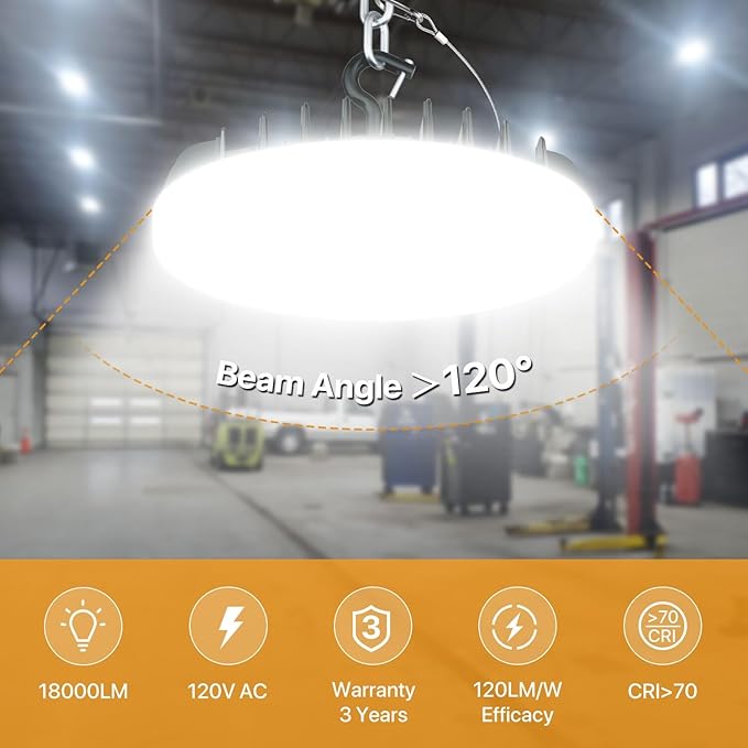 DEMILAR Smart Shop Lights 150W - Micware Motion Sensor 18000LM UFO LED High Bay Light with Multi-Function Remote, 10%-100% Dimmable IP65 Waterproof 5000k Garage Shop Lighting (New Remote)