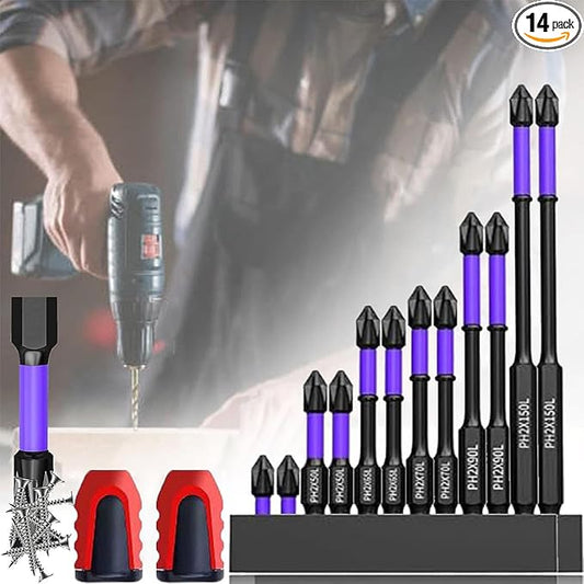 14PCS High Magnetic Screwdriver Drill Bit Set, Anti Slip Magnetic Electric Screwdriver Set for Impact Driver, Upgrade Strong Magnetic Durability Screwdriver Drill Bit Set for Home, Garden, Outdoors
