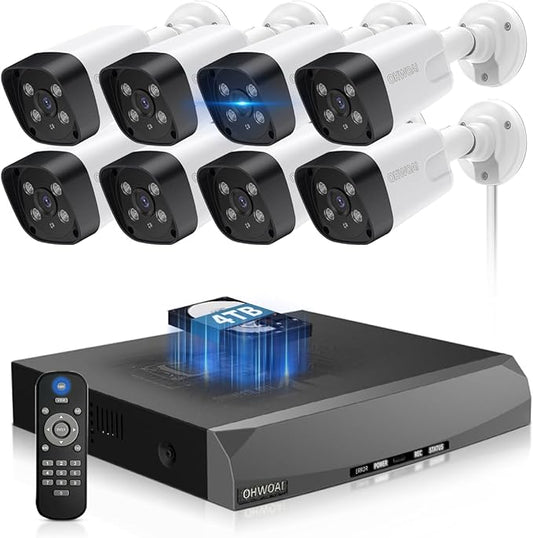 《130°Wide Angle & 100ft Night Vision》Outdoor Security Camera System, IP Wired Cameras, 4K Video Surveillance Systems for Home, Surveillance DVR Kits