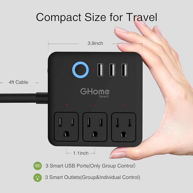 GHome Smart Power Strip with 3 USB Ports & 3 Smart Outlets Plugs That Work with Alexa & Google Home, WiFi Surge Protector, Flat Plug for Home Office Travel, 10A