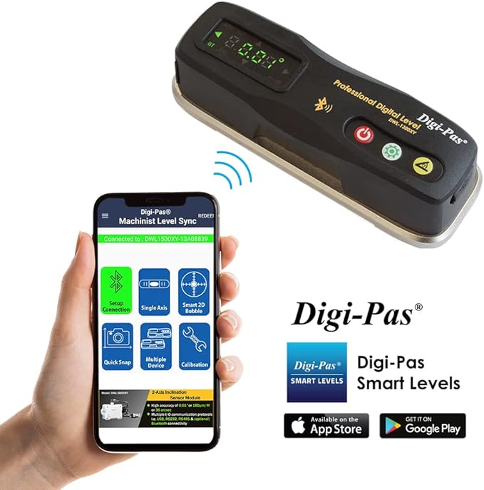 Digi-Pas 2-Axis Smart Machinist Level DWL1300XY Bluetooth 0.002"/ft (40 second) - 3 pack